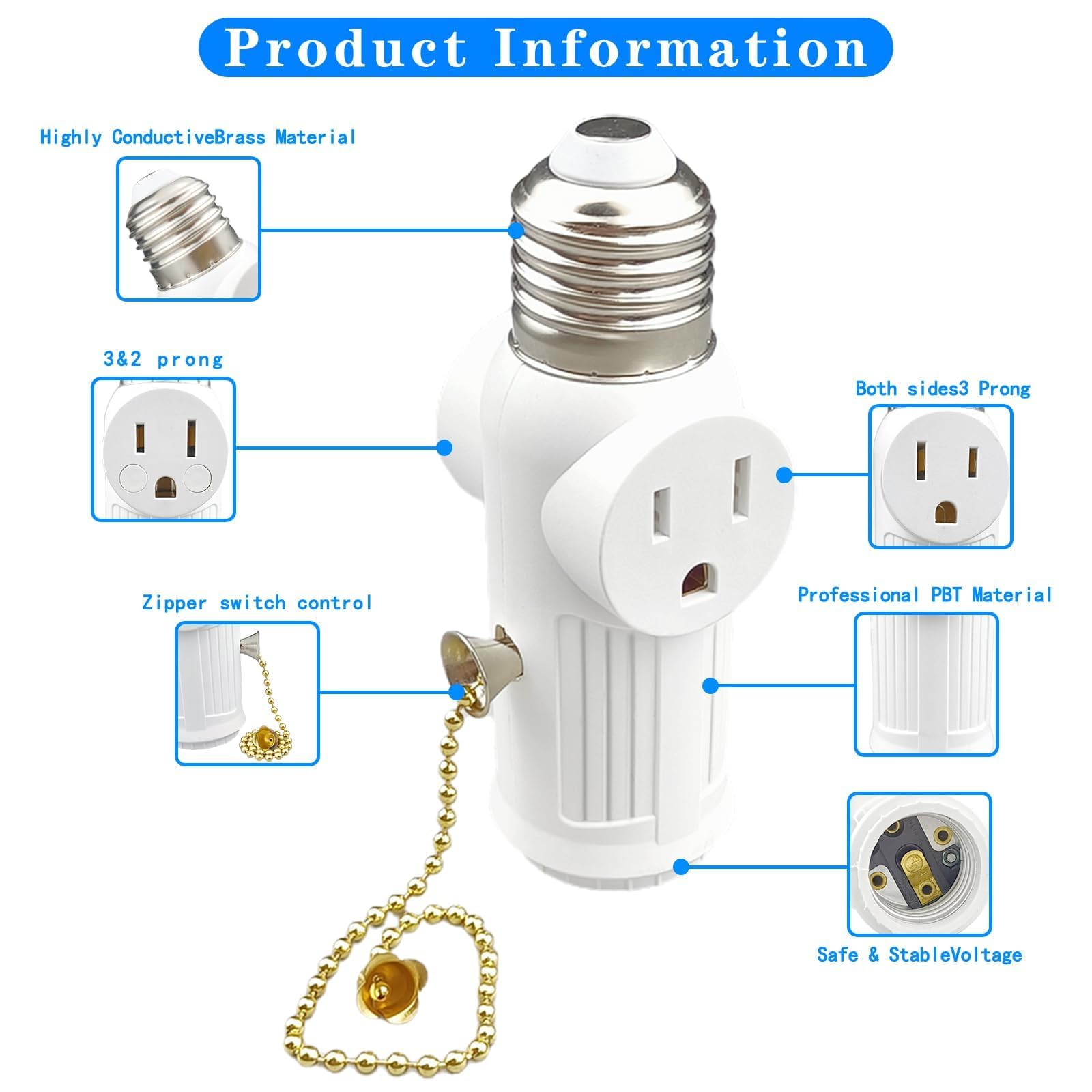 Light Socket Adapter - 2 Pack E26/E27 -4 Light Socket Adapter - 2 Pack E26/E27 -4