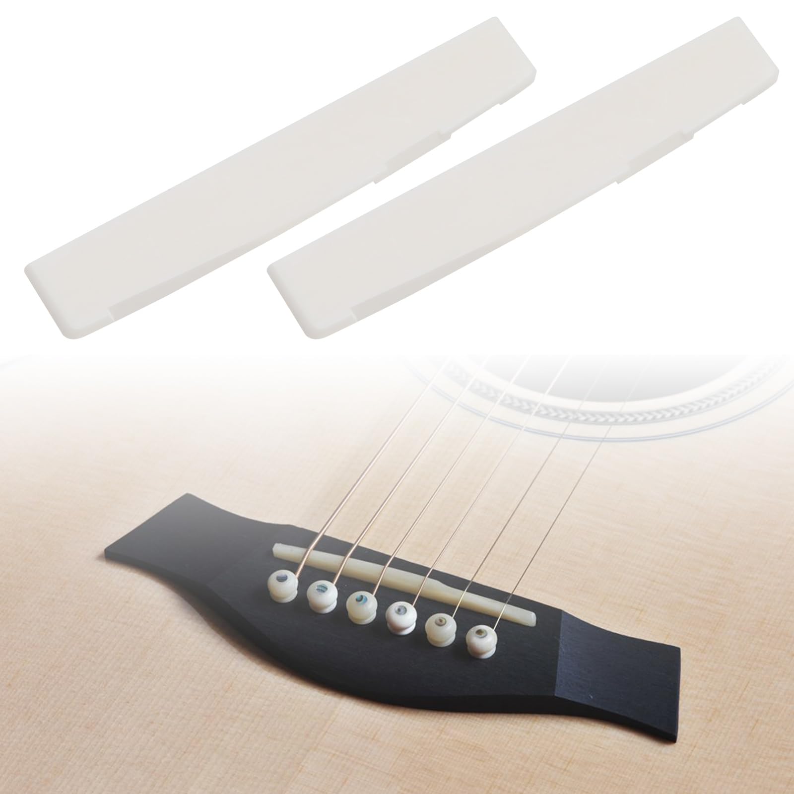OTOTEC 2pcs White Guitar String Beef Bone Pillow Compensated Saddle Bone Bridge for Classical Folk Guitar Acoustic Guitar 76x3x13mm - Image 3