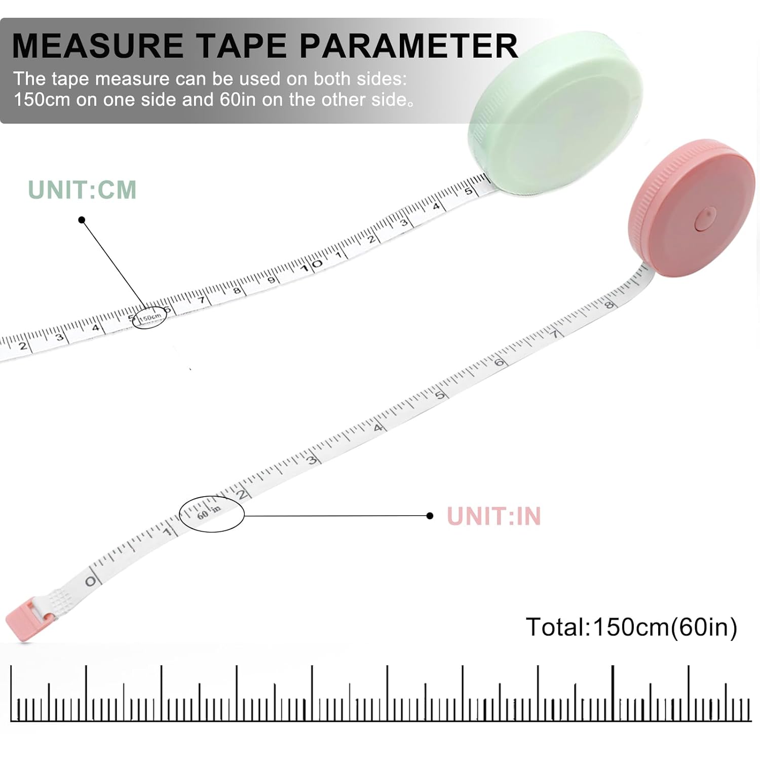 3 Pack Retractable Tape Measure, 60 inch/150 cm Mini Collectible Measuring Tape Small Push Button Dual Sided Tape Measure (Pink, Blue, Green)