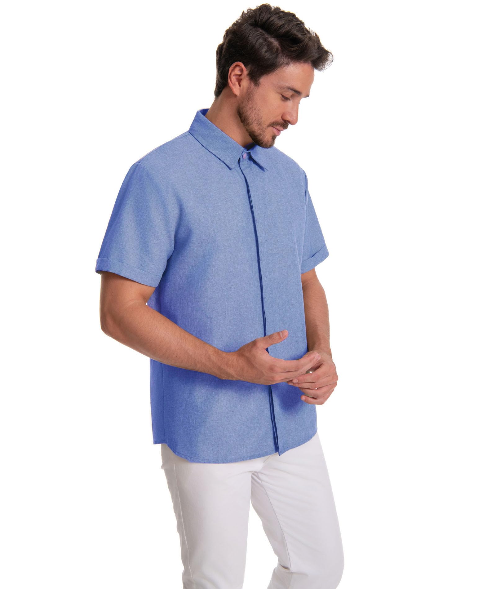 SOMTHRON Chemise décontractée à manches courtes en lin pour homme - Boutonnée - Plage d'été - Vacances - Mariage