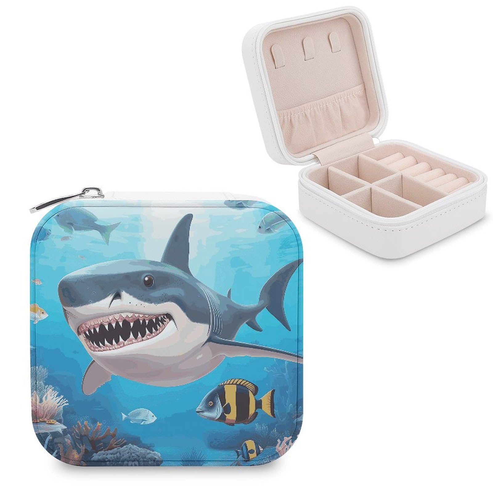 VstaDank Shark Ocean Theme Jewelry Box for Women Custom Travel Jewelry Case Personalized Travel Jewelry Boxes Small Portable Jewelry Organizer Box for Rings Necklaces Bracelets Earring