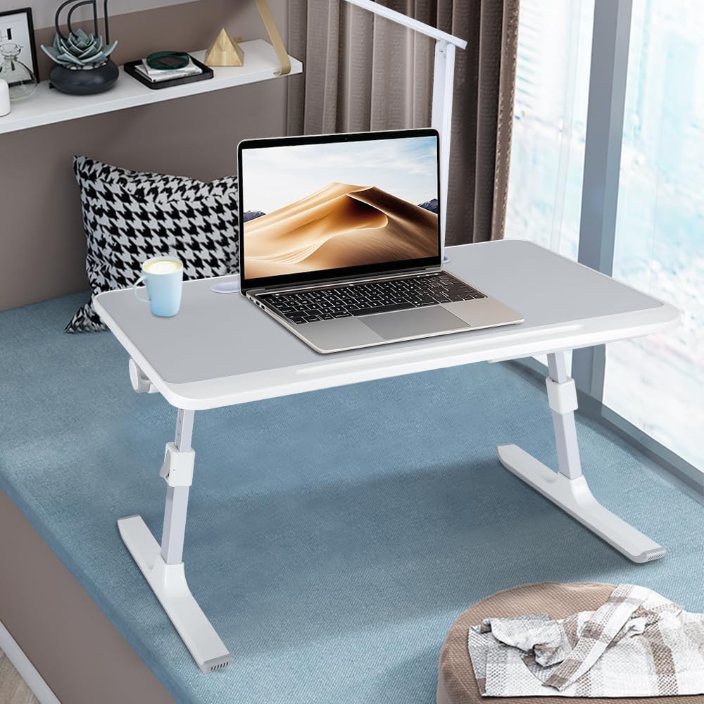 Regulowany stolik do łóżka, 26–39 cm, składany, na sofę, do nauki, czytania i pisania, stojak na laptopa, kanapę, taca na łóżko, 60 x 40 x 27 – 40 cm, szary