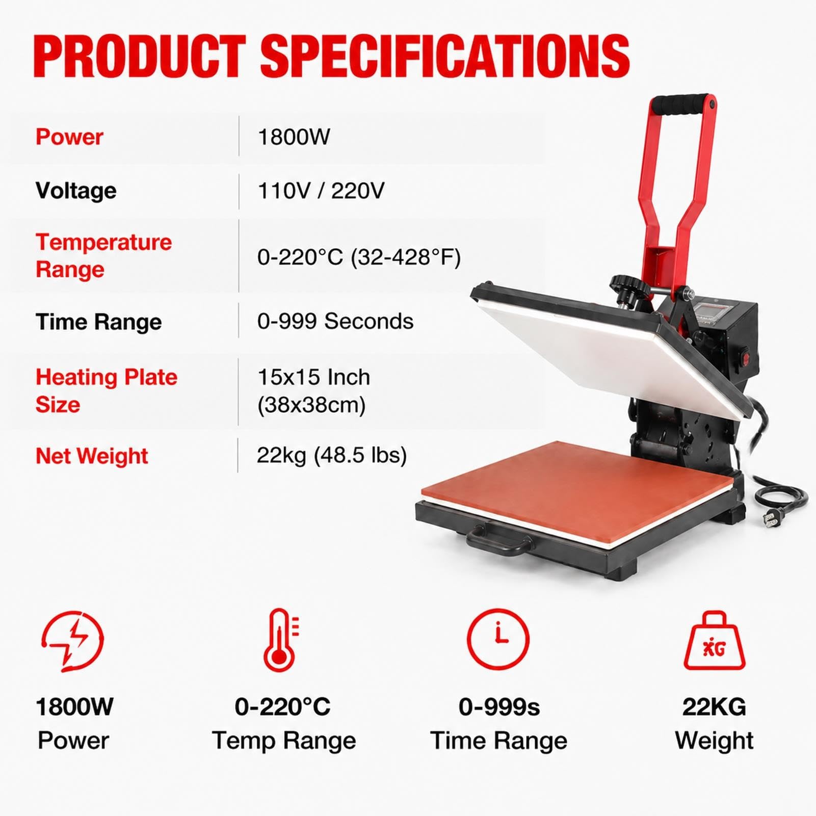 Prensa de Calor Textil con Ajuste de Presión y Pantalla LCD | Diseño con Base en U,Permite Introducir las Prendas Fácilmente,Ideal para Estampado Textil y Sublimación
