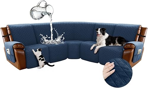 Miniatura 95 de Arfntevss - Fundas impermeables para sofá seccional reclinable en forma de L, funda antideslizante lavable para sofá reclinable, juego de fundas en