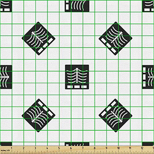 Image of Ambesonne Abstract Fabric by The Yard, Cartoon Style Xray Photo Image of a Human Chest in Continuous Pattern, Decorative Fabric for Upholstery and Home Accents, 1 Yard, White Charcoal