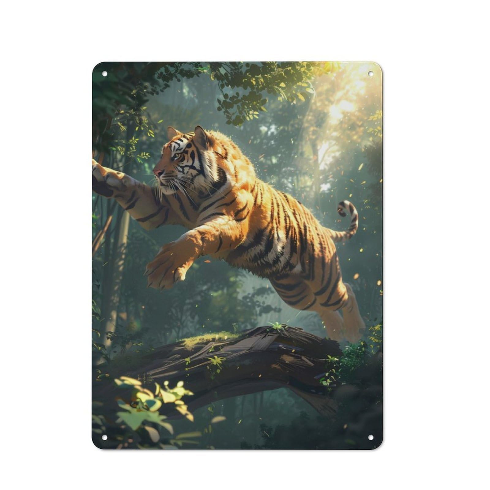 Junmoney Tiger Jump Over Tree Trunk Retro Metal Wall Sign 40X30cm For Man Cave Or Games Room, A Housewarming Gift For Games Room Collectors
