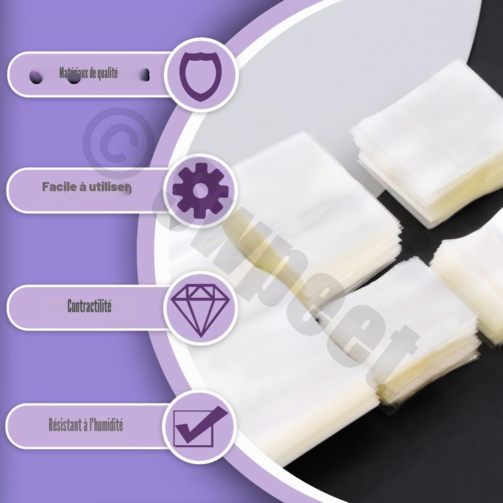 Swpeet Lot de 1250 bandes thermorétractables en PVC transparent 5 tailles 3,5 cm 4,5 cm 5 cm 5 cm 6,9 cm 8,9 cm