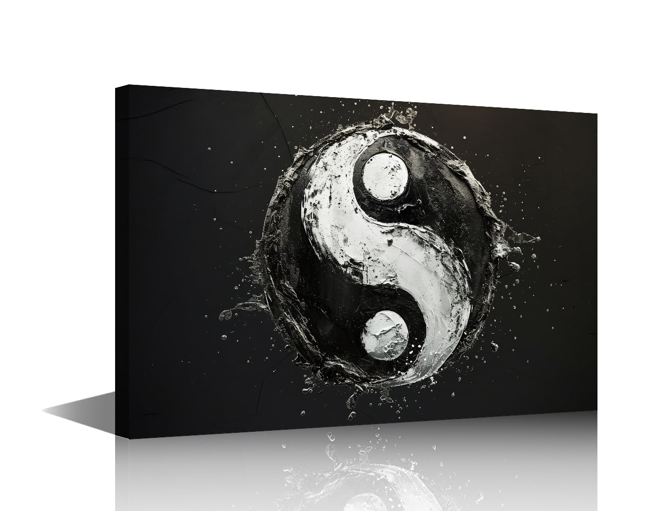 TISHIRON ‌Canvas Wall Art Yin Yang Water Splashes Black Background Framed Painting Modern Home Decor Zen Office Artwork Spiritual Wall Hanging Ready to Hang 18x12 in