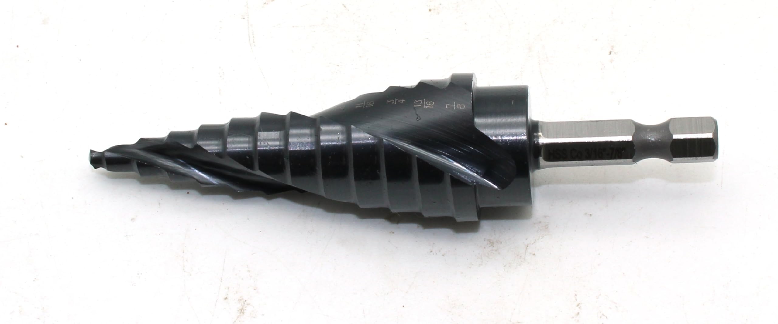 TEMO Black AITiN Coated M35 Cobalt Smooth Step Drill Spiral Flute, 12 Size from 3/16 Inch to 7/8 Inch, 1/4 Inch Hex Shank — image 1