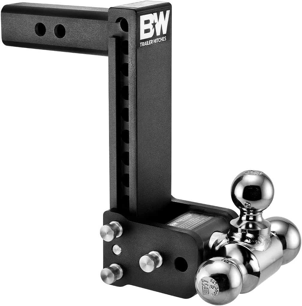 Tow & Stow Adjustable Trailer Hitch Ball Mount - Fits 2" Receiver, Tri-Ball (1-7/8" x 2" x 2-5/16"), 9" Drop, 10,000 GTW - TS10050B
