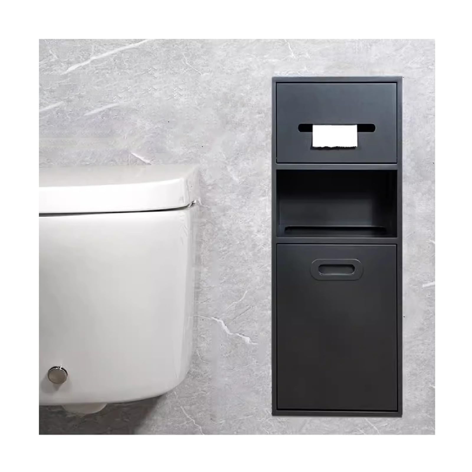 HPTHLY Recessed Niche,Stainless Steel Shower Nich Stainless Steel Bathroom Niche, Recessed Shelf Organizer Shower Niche, Garbage Can Built-In Alcove For Kitchen Living Room(Black-A-67X23X14Cm)