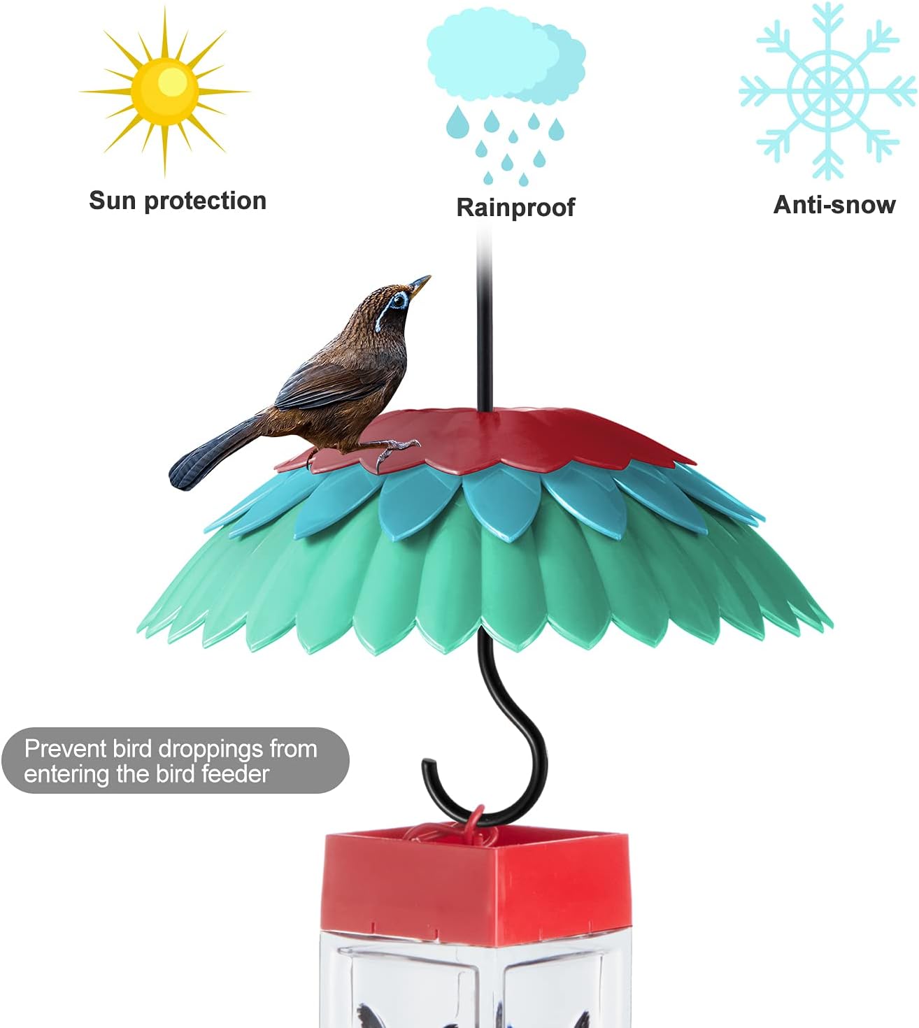 8" Nectar Defender for Hummingbird Feeder with Ant Guard, Skaithee Bird Feeder Baffle with Ant Moat & Rain Guard & Shepherd Hooks, Bright Colors Attract More Humming & Wild Birds (Green 8 inches) - Image 3
