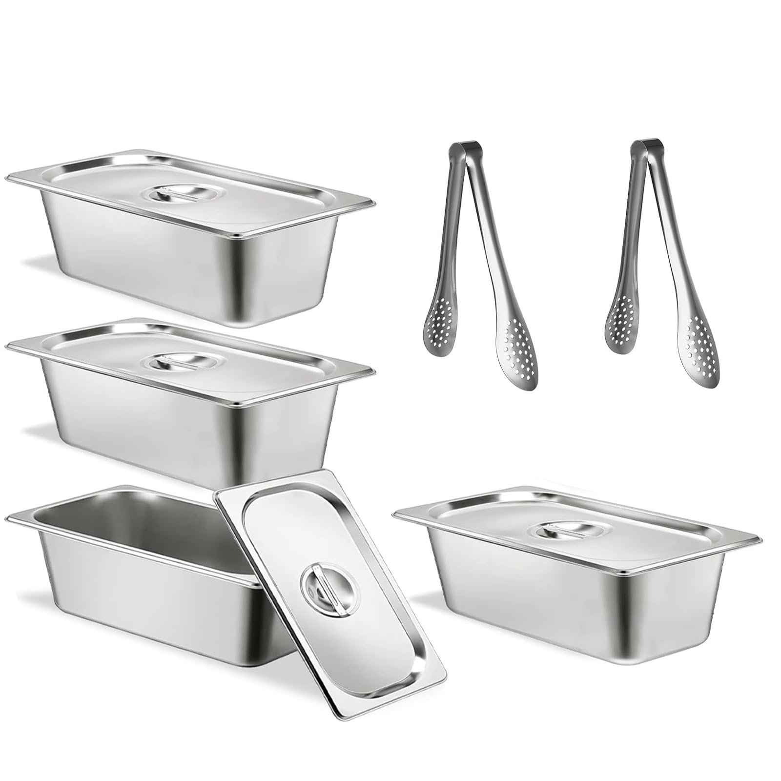 Lot de 4 bac gastro inox avec couvercle, 32,5 x 17,5 x 6,5 cm plat gastro inox avec couvercle, bac gastronorme plat gastro rectangulaire bols à paner
