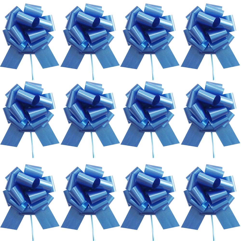 12 Pcs Pull Bows for Gift Wrapping, Blue Gift Bows - 6 Inch Ribbons for Christmas, Birthday, Wedding & Florist Packaging