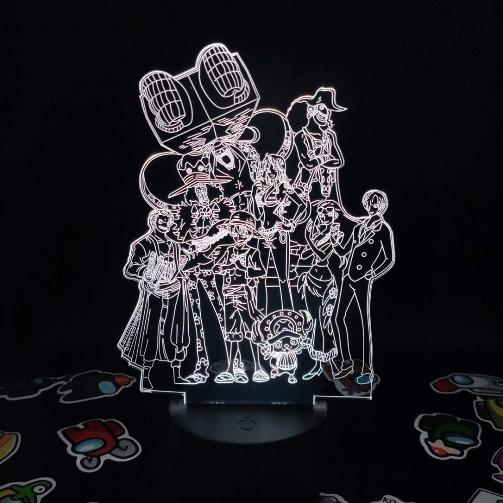 Lampada 3D LED One Piece: Rufy, Sanji, Zoro, Chopper - 7 Colori, Notturna, Ricaricabile - 5
