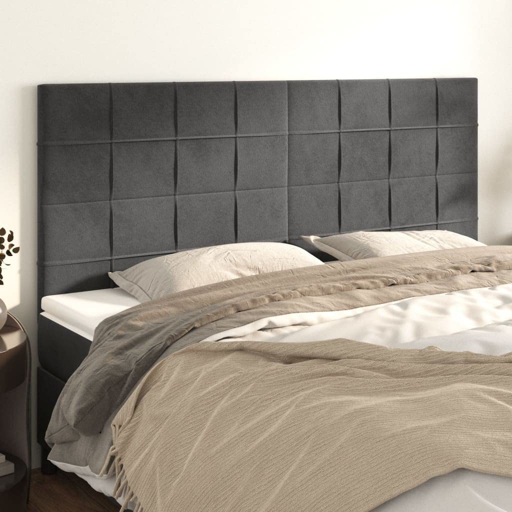 vidaXL Tête de Lit Meubles de Chambre à Coucher Accessoires de Lit Simple Têtes de Cadre de Lit Intérieur Gris Foncé 200x5x118/128 cm Velours