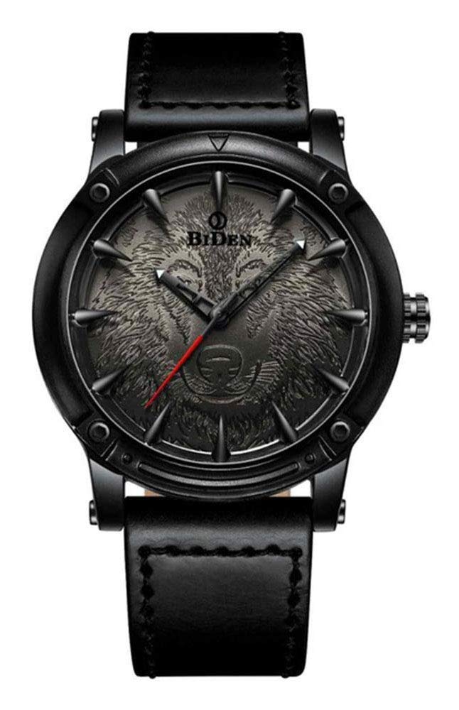 CARLIENCarlien New 3D Engraved Wolf Dial Quartz Watch for Men Big Face Sport Leather Casual Wristwatch