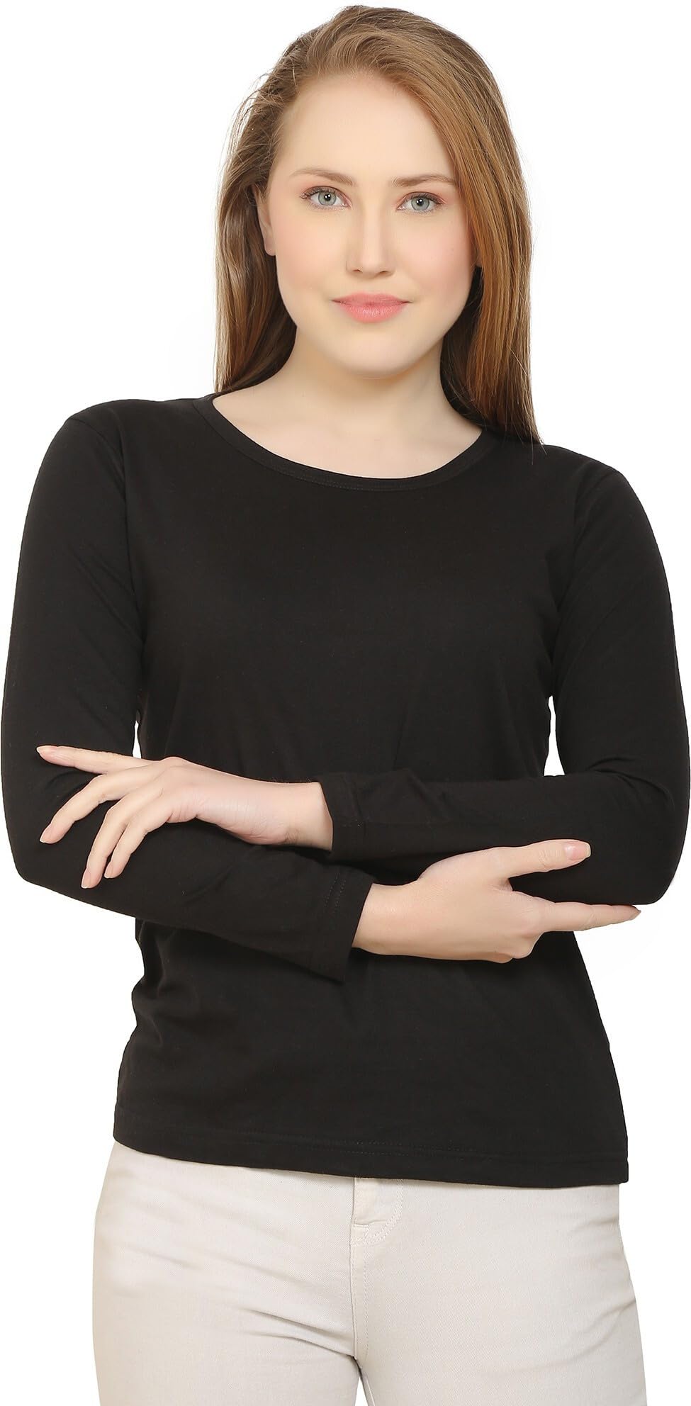 true basket Women Cotton Round Neck Regular Fit Solid Full Sleeve T-Shirt-picture-25
