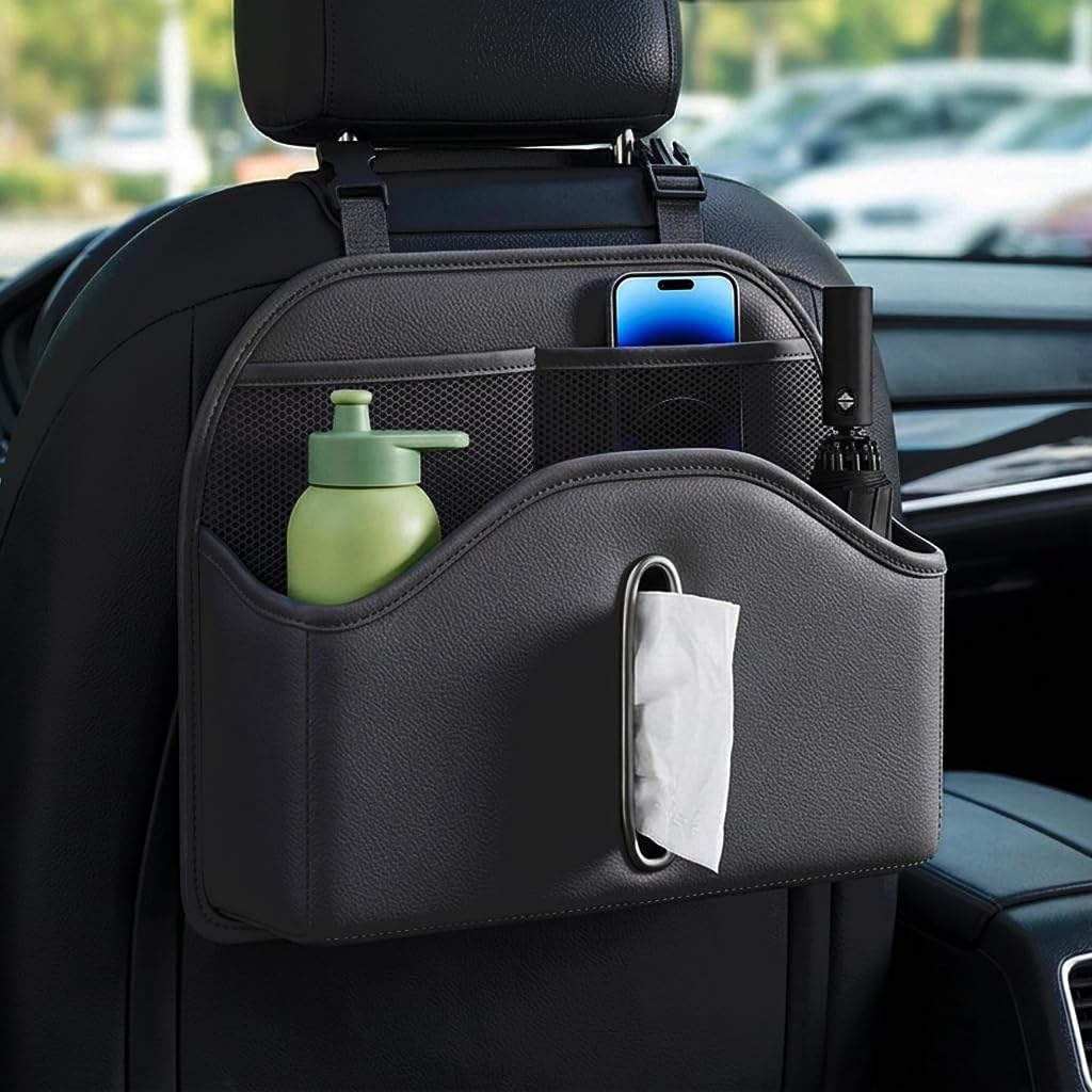 Zibuyu® Car Tissue Holder, PU Leather, Multifunctional Vehicle Back Seat Organizer with Tissue Box Hook, Automotive Interior Headrest Hanging Storage Pocket Bag Accessories-image-22