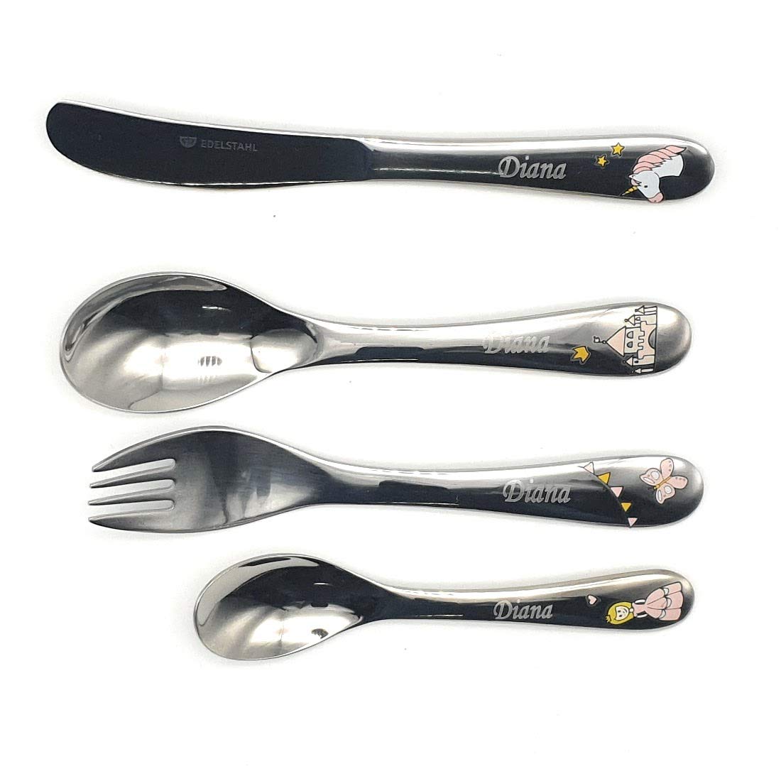 Bicchiere Plastica Personalizzato Con Nome Posate Per Bambini Con Incisione  Del Nome / Motivo PRINCIPESSA (Amefa) / 4 Pezzi (tutti E 4 Incisi Con Il  Nome) / In Acciaio Inox - Italia Posate Bambini Personalizzate, image size:1100x1086