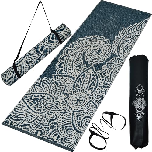 Luxe Looms - Handloom Cotton Yoga Mat for Women, Men. 2X6 Feet, 8 mm thickness, Strong Anti Slip Grip, Sweat Absorbing, Machine Washable, Exercise Mat for Home Workout. Color- Green