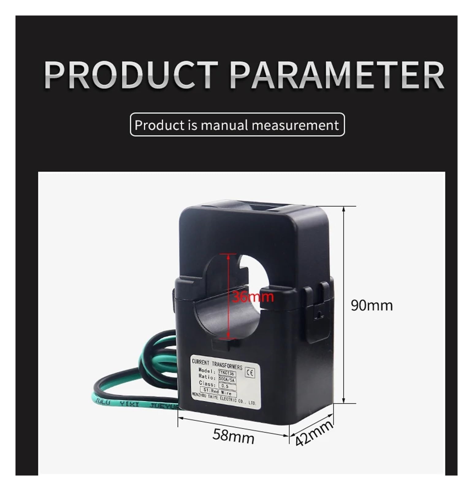 HJCMOONB Split Core Current Transformer KCT-36 Current Sensor 100A 200A 250A 300A 400A 500A 600A Mini Current Transformer CT(250a 5a)