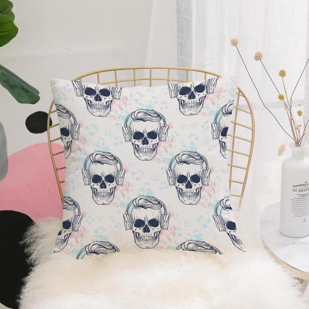 Hyosxw Skull, Punk Style Music Element, Music Theme - A1 Cushion Cover,Throw Pillow Case Home Decorative For Living Room Bedroom Sofa Chair 18X18 Inch,Skull, Punk Style Music Element, Music Theme,Pillowcase 45X45cm