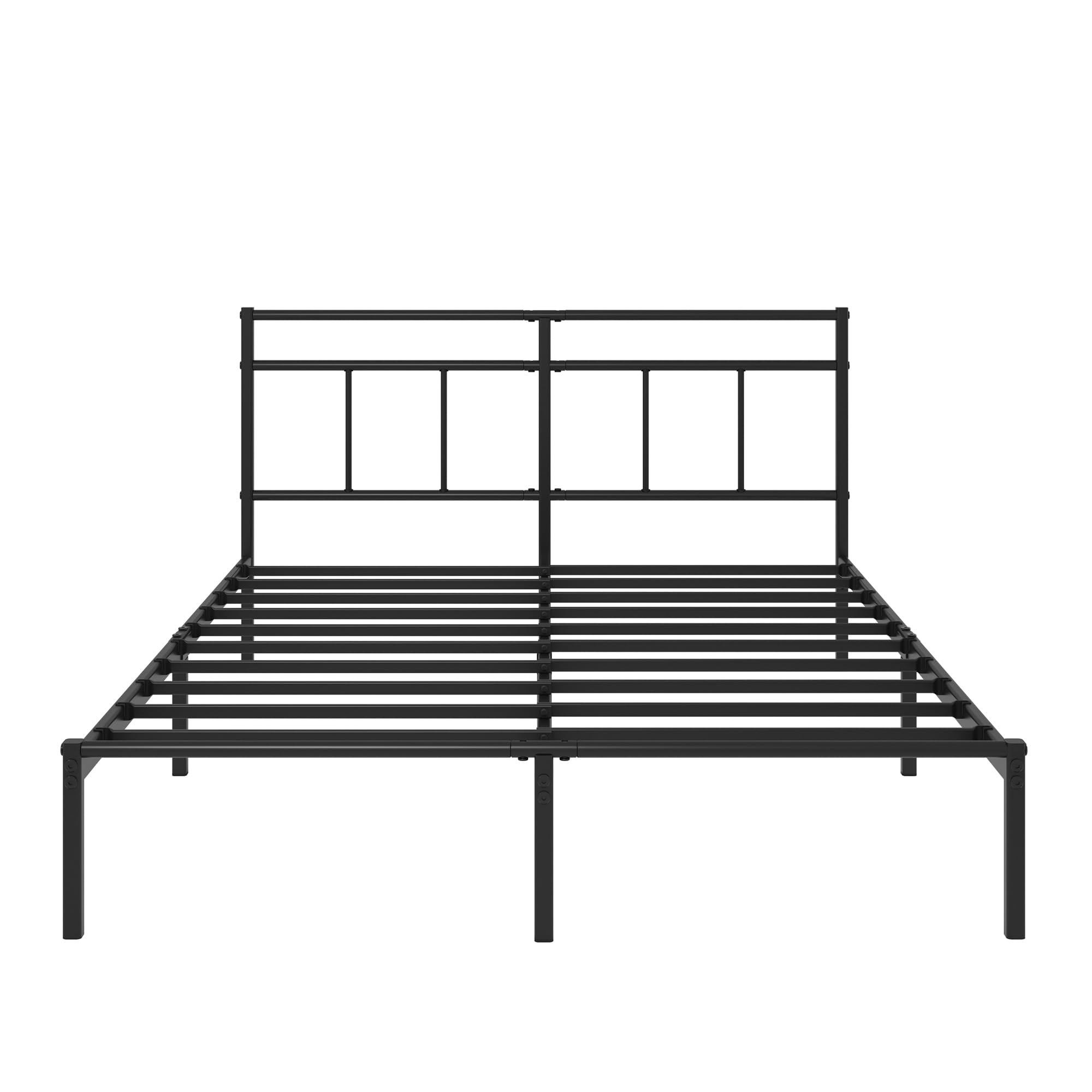 Zinus Elias Sommier 140x190 cm avec Lattes en Métal - Cadre & Tête de Lit 2 Personnes en Métal - Hauteur 30 cm pour Rangement - Montage Facile - Noir