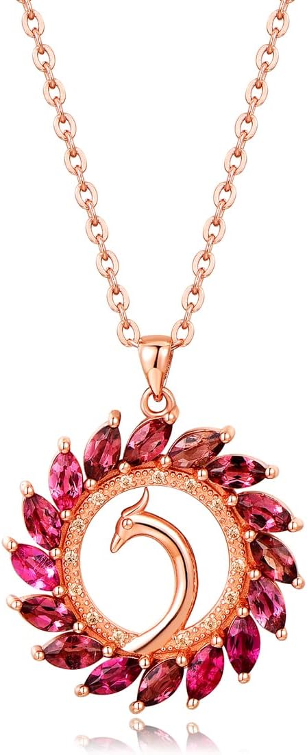 Rose Gold Phoenix Necklace for Women, Spinel and Cubic Zirconia Pendant, 925 Sterling Silver Recycled Jewelry Gift for Her - Image 1 of 7
