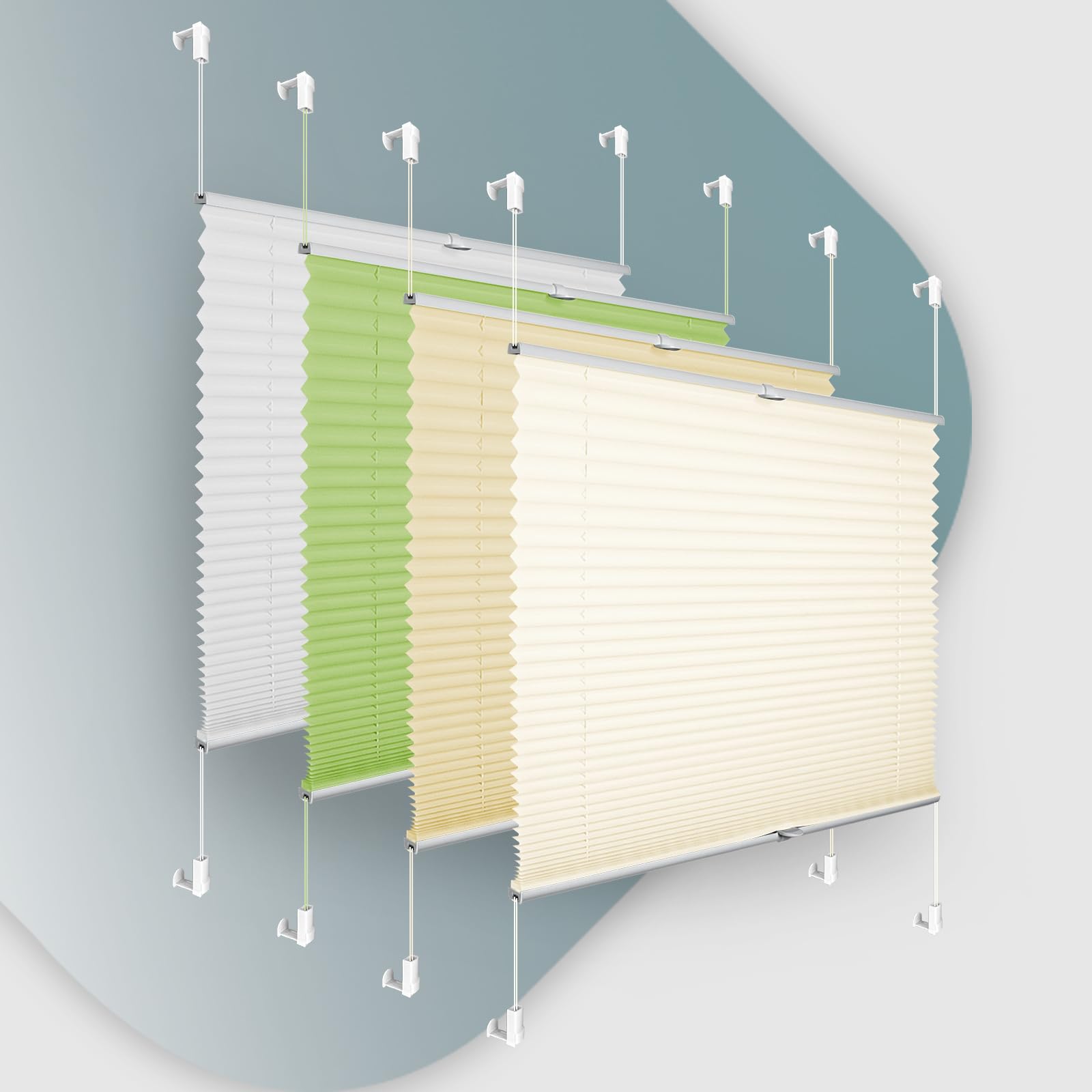 Plisseerollo ohne Bohren Klemmfix 95x130cm(BxH) Beige Jalousie Sonnenschutz Easyfix Faltrollo Lichtdurchlässig Rollo für Fenster & Tür