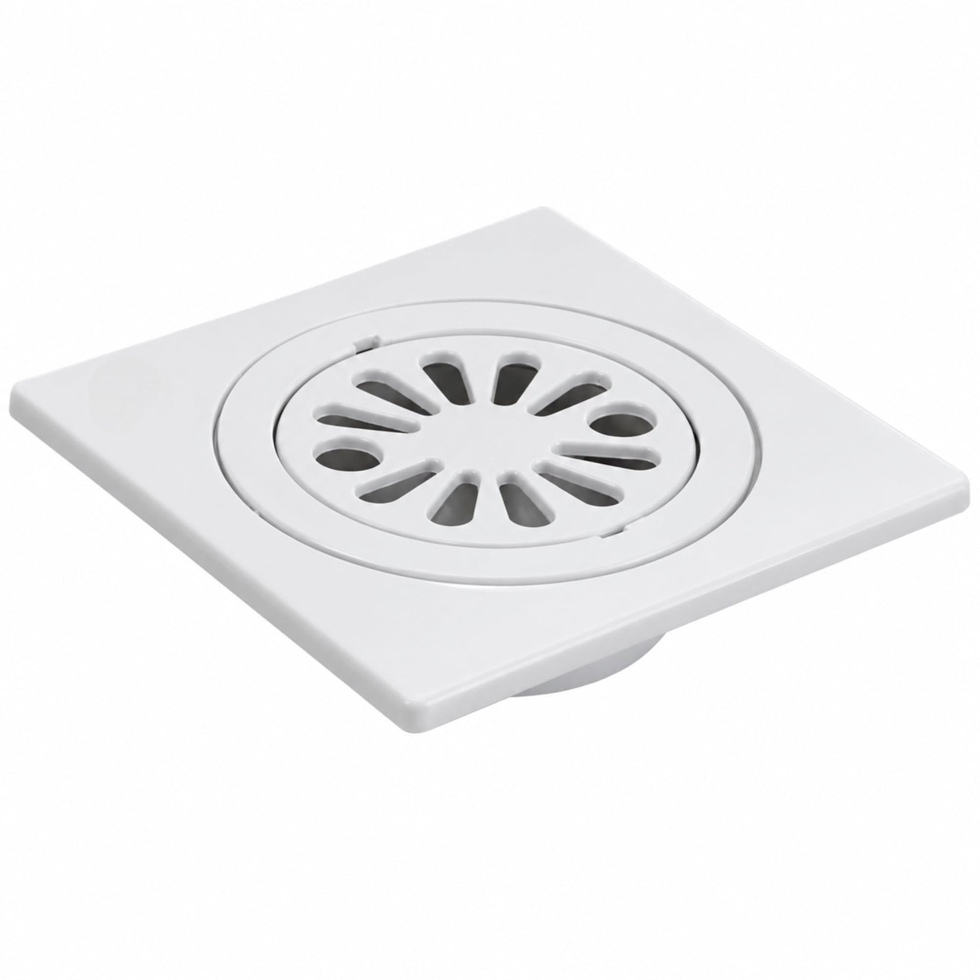 NEW WARE® 6 x 6 Inch Square Plastic Shower Floor Drain Cover with Strainer & Lid | Anti-Cockroach Jali | Multipurpose Water Drain for Bathroom, Kitchen & Balcony | Floor Drain Grating & Trap Cover