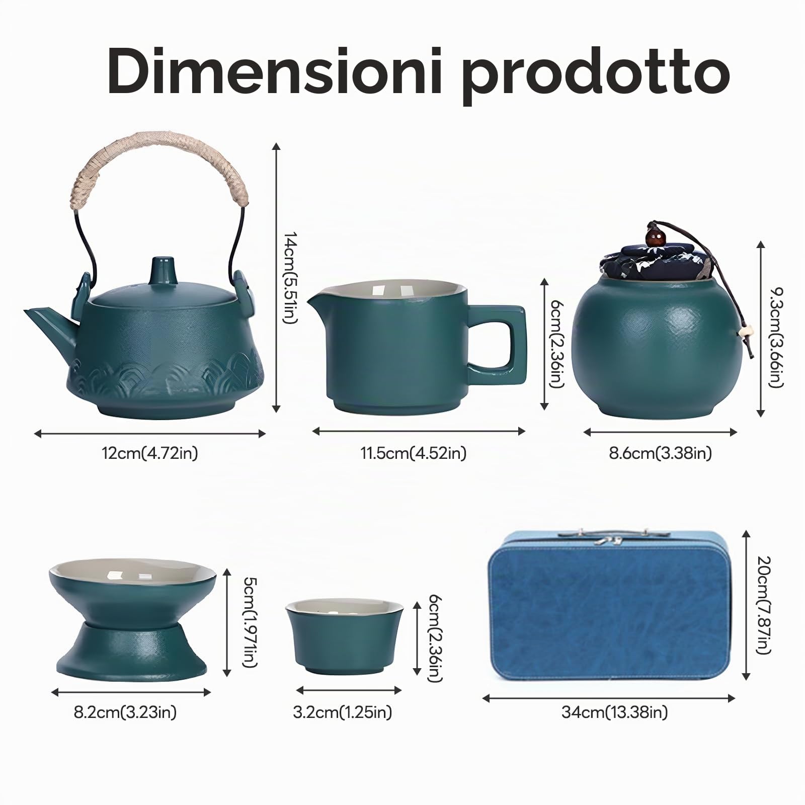Servizio da tè giapponese, set da tè Kung Fu, 14 pezzi, in ceramica, portatile, con teiera, 6 tazze da tè e vassoio in bambù, borsa da viaggio inclusa, set da tè tradizionale per regalo, campeggio e