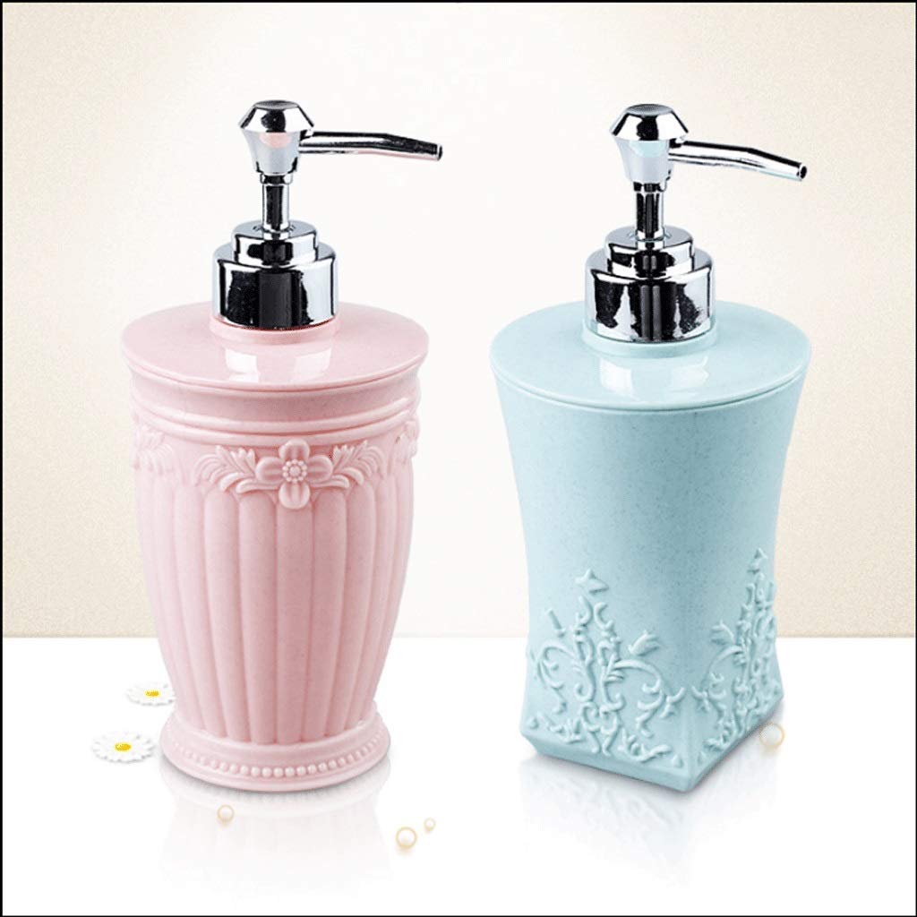 Distributori di sapone da banco, distributore di sapone ricaricabile, flacone di pompa per sapone quadrato rotondo per mobiletto del bagno, distributore di sapone da banco da 13,5 once (rotondo rosa)
