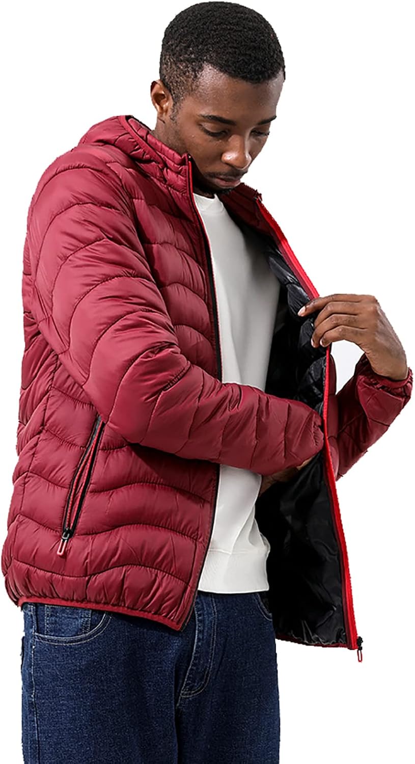 Men's Down Hooded Jacket Lightweight Puffer Jacket Winter Coat for Men Down Quilted Jacket Heavy Puffer Coat
