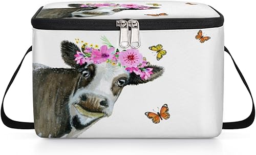 Miniatura 8 de Bolsa de almuerzo aislada con diseño de mariposa y flor de vaca para mujeres, reutilizable, bolsa cuadrada de comida para adultos y hombres,