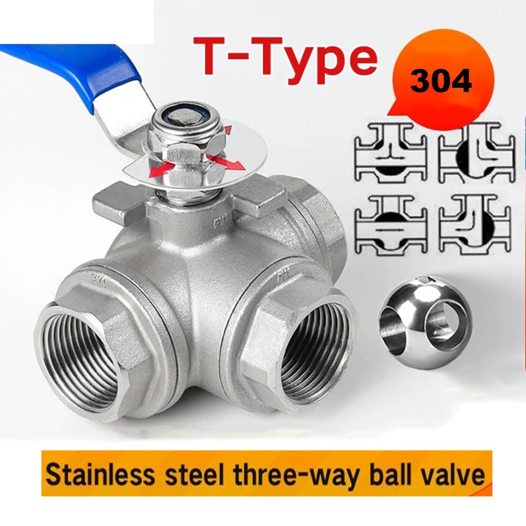 Válvula de bola de acero inoxidable de 3 vías, tipo T, rosca hembra DN10, 1/4 a 2 pulgadas para líquidos y gases, duradera y fiable, 1 pieza