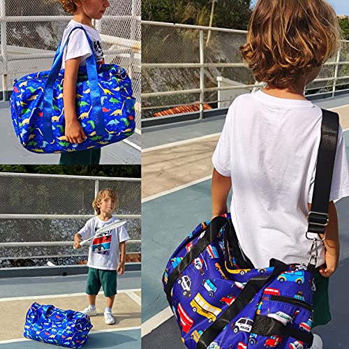 CAMTOP Kids Duffel Overnight Bag Boys Girls Toddler Weekender Carry-On Personalized Tote for Travel Gym Sport (Dinosaur-Dark Blue)2