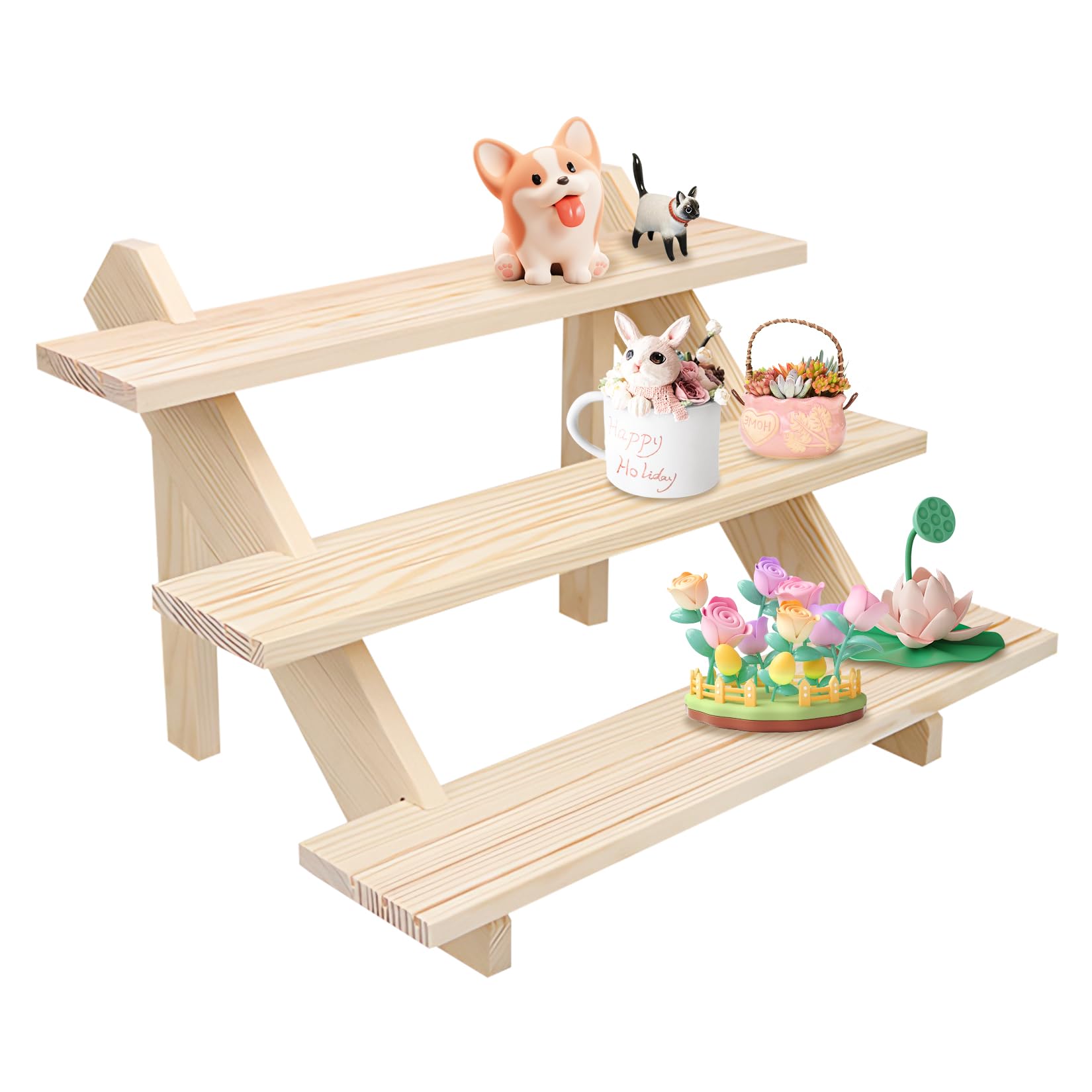 Espositore a 3 Livelli in Legno per Orecchini e Anelli, Espositore a Soffietto con Scanalatura, Rimovibile, Supporto per Gioielli per Profumi, Figure, Cosmetici, Collezionismo, Cupcake