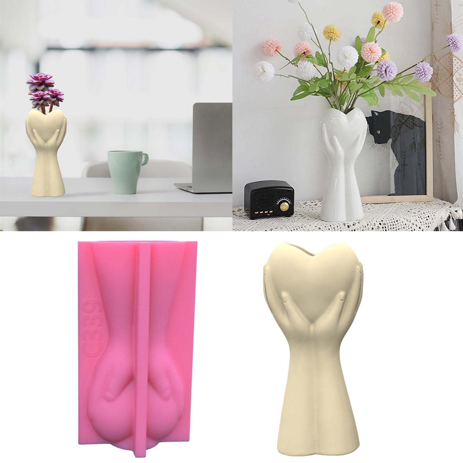 Silicone Mold Hold Heart With Hand Flower Pot Succulent Plant Mould Diy Concrete Vase Resin Mold Home Decorations