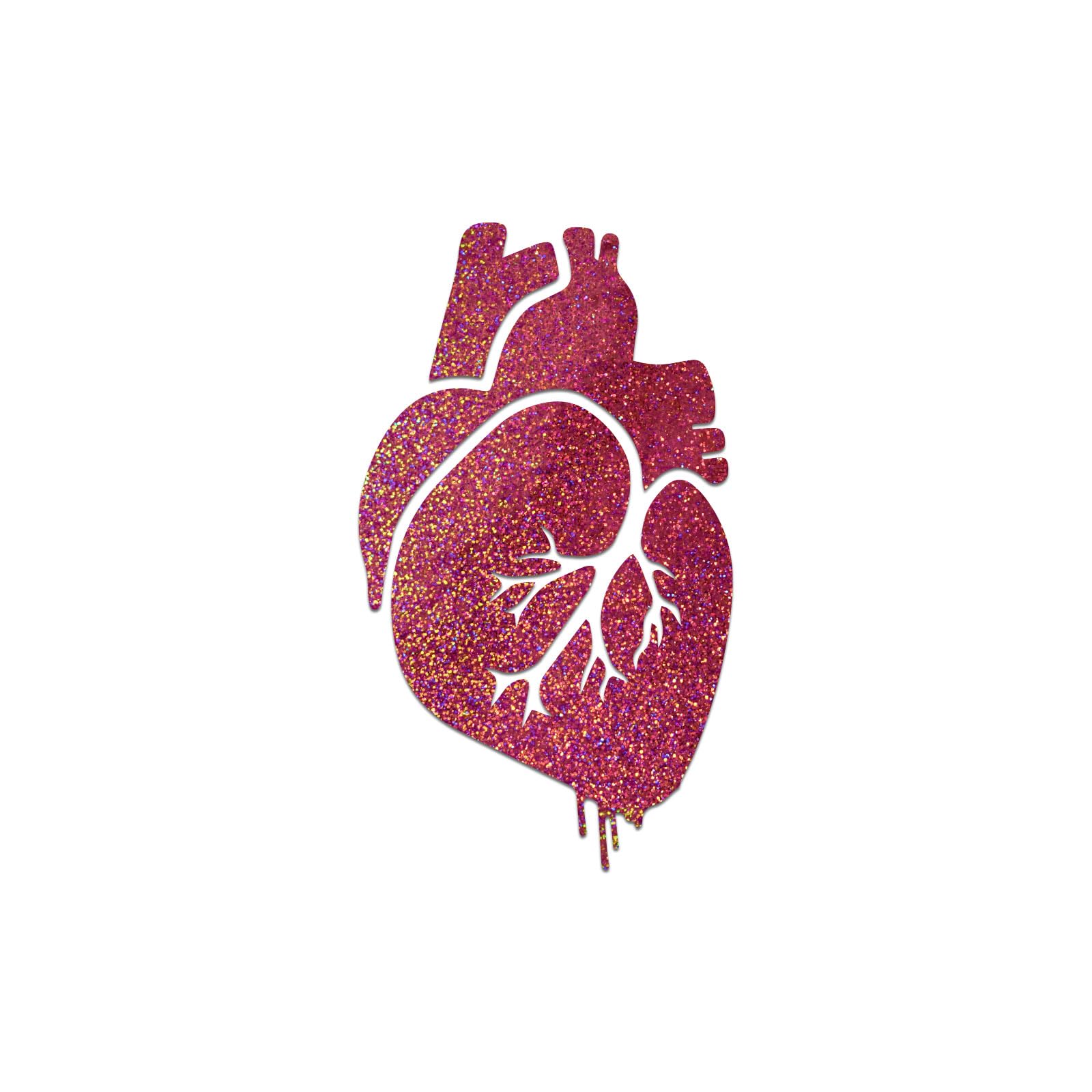 Dripping Anatomical Heart Decal - Pink Holographic Glitter Vinyl Sticker For Cars & Laptops
