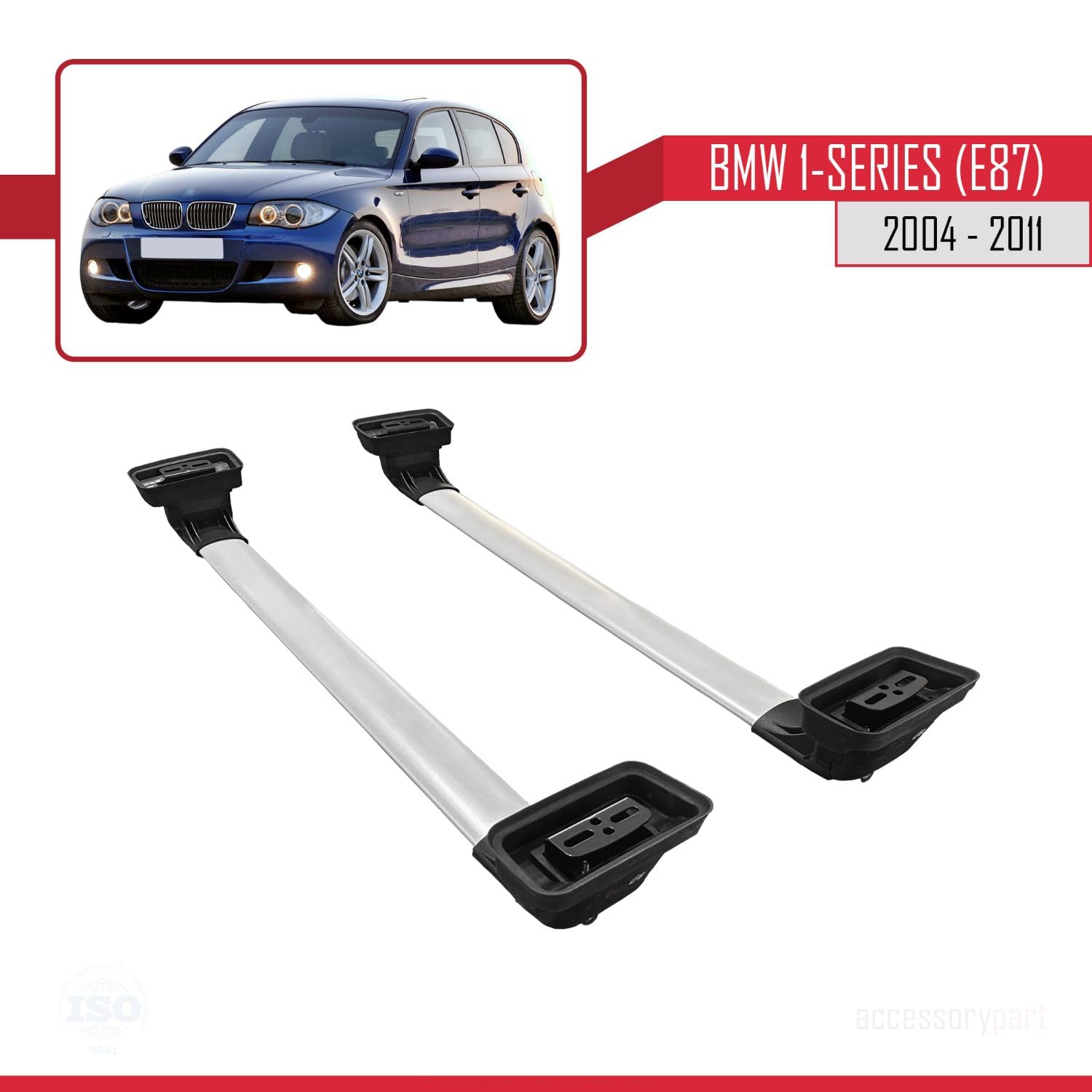 Compatibile con BMW Serie 1 (E87) 2004-2011 Modello ACE-3 Barre Tetto Portapacchi Auto Barre Portatutto Grigio Alluminio 2 Barre