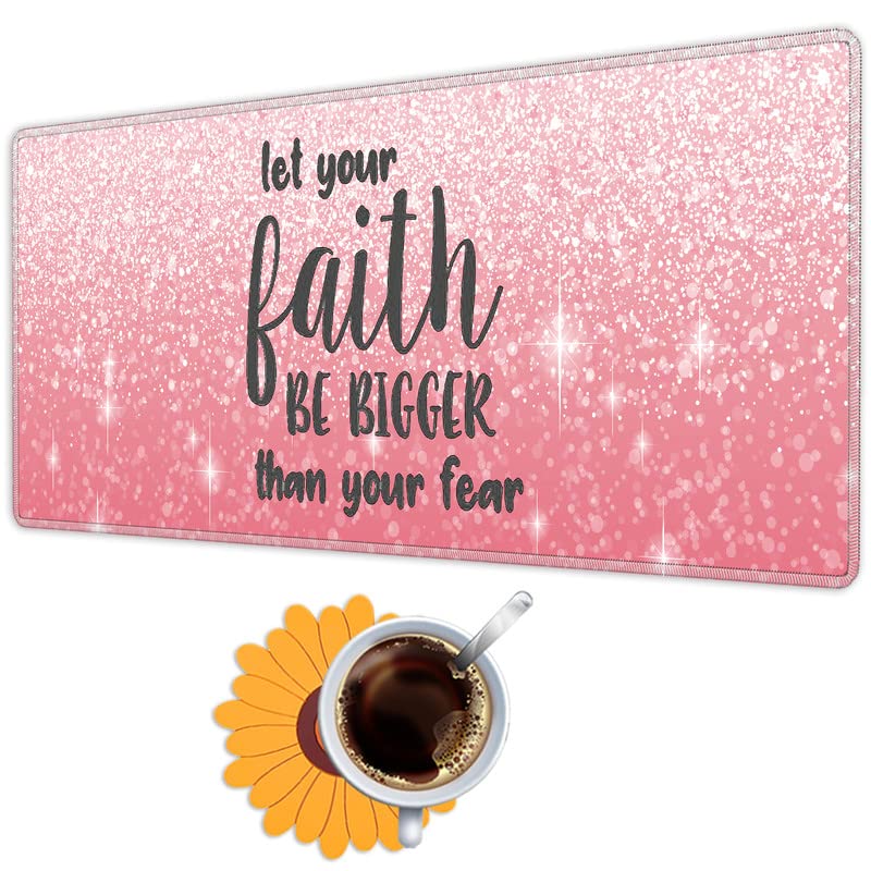 Photo 1 of Bible Pink Glitter Large Mouse Pad Gaming Keyboard Pad with Stitched Edges, Extended Mousepad XL Oversize Desktop Mat Plus 1 Sunflower Coaster, Non-Slip Base Soft Surface for Game Office Home