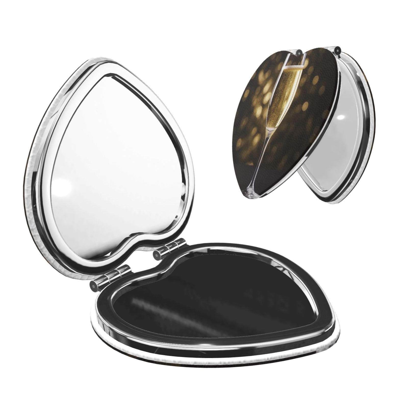 DWVTSLH Champagne Compact Mirror for Purse, Double-Sided 2X/1X Magnifying Mirror for Women Men, Travel Makeup Mirror for Handbag, Handheld Vanity Mirror for Gift