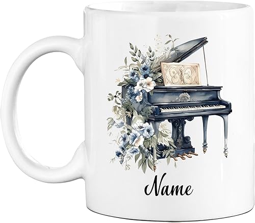 Taza personalizada para amantes del piano, taza de cerámica personalizada con nombre para pianistas y amantes de la música, taza de café blanca de