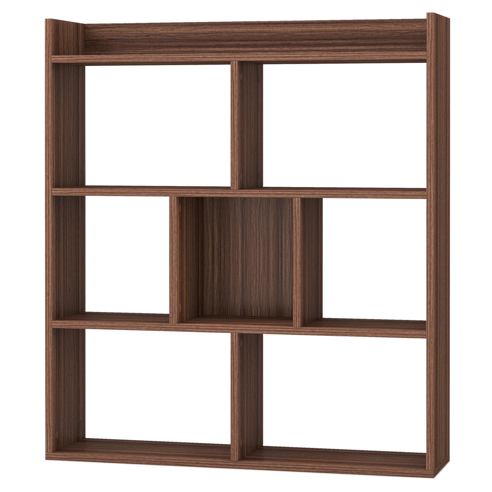 GIANTEX Librería Geométrica con 7 Cubos, Estantería de Almacenamiento de Madera, 80 x 20 x 90 cm, con Kit Antivuelco, Estante de Suelo para Salón, Estudio, Dormitorio (Nogal)