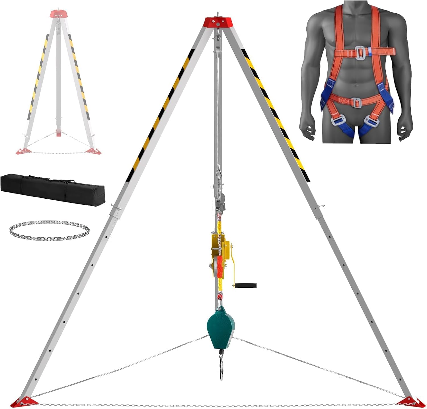 2600lbs Confined Space Tripod Kit, Heavy-Duty Aluminum Alloy Confined Space Tripod, Fall Protection Device, Storage Bag, Confined Space Rescue Tripod, Suitable for Tunnel (2600LBS)