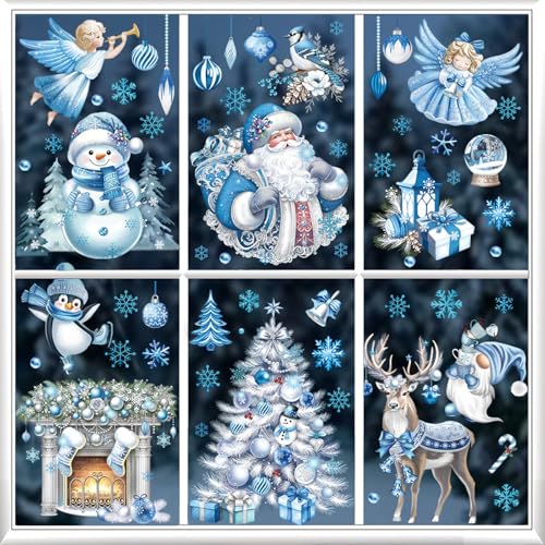 wondever Fenstersticker Weihnachten Blau Silbern Fenster Aufkleber...