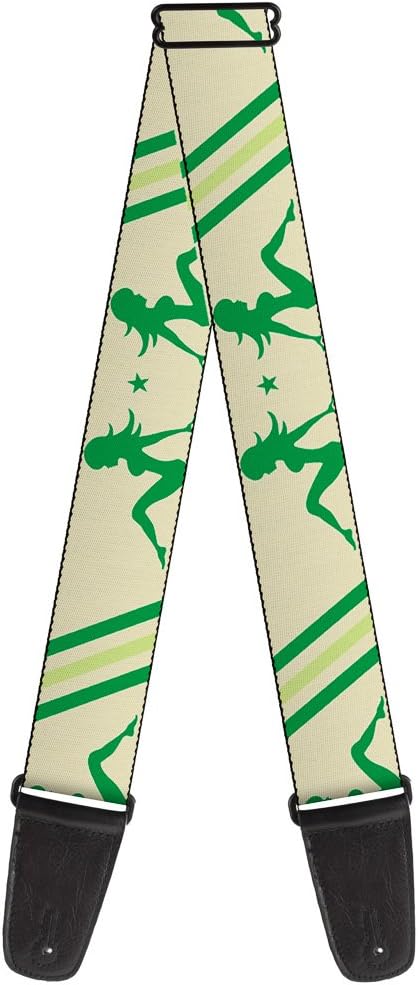 Buckle-Down Guitar Strap Mud Flap Girls Stripes Tan Green Lime Green 2 Inches Wide