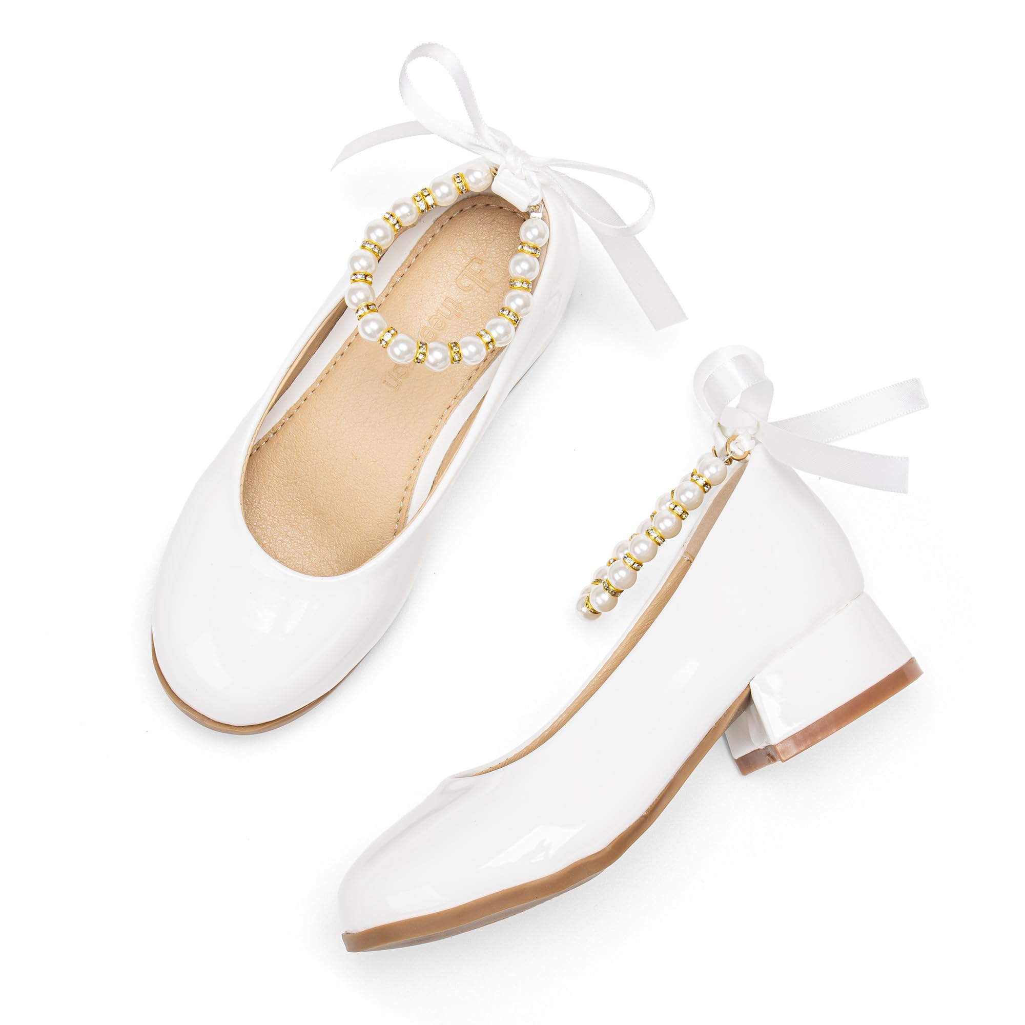 THEE BRON Girls Low Heel Dress Shoes Mary Jane Party Wedding Flower Girl Pumps