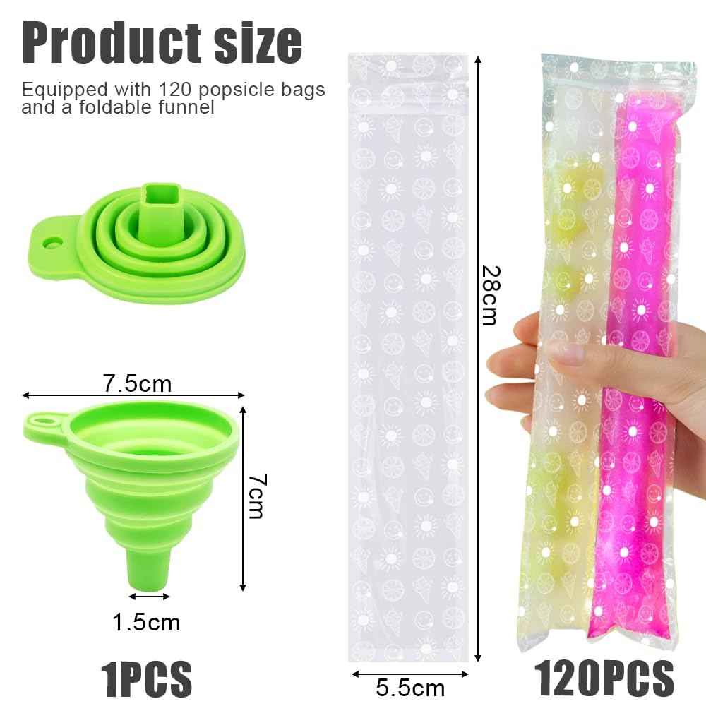120 stuks waterijszakjes, waterijsvormen, wegwerp, BPA-vrije ijslollyzakjes, popsicle zakjes met trechter, popsicle vormen zak met ritssluiting voor yoghurt, ijsbonbons, ijs (28 x 5,5 cm